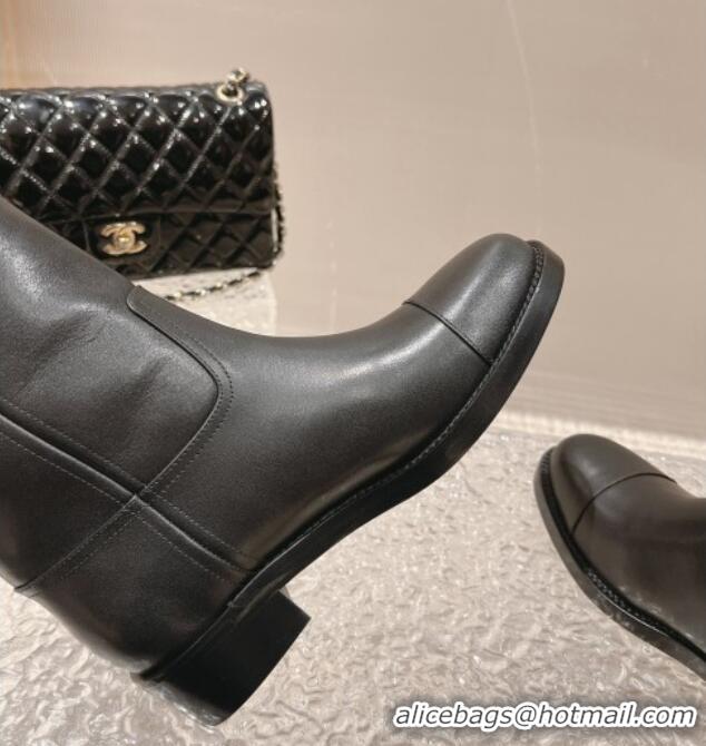 Top Quality Chanel Calfskin Ankle Boots 4.5cm with Side CC Black 213022