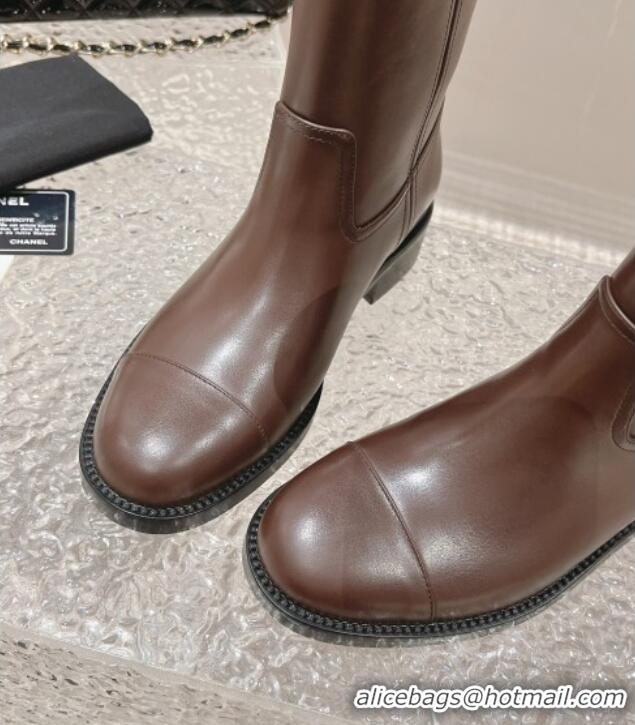 Purchase Chanel Calfskin Ankle Boots 4.5cm with Side CC Brown 213023