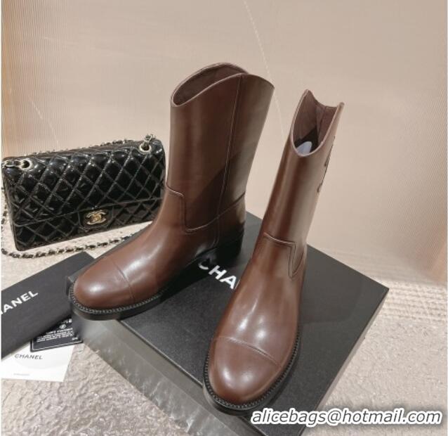 Purchase Chanel Calfskin Ankle Boots 4.5cm with Side CC Brown 213023