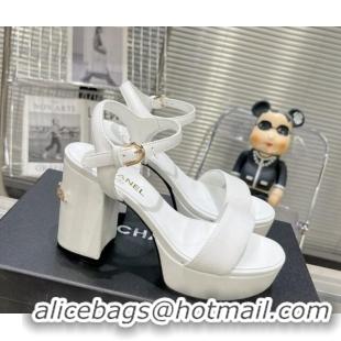 Perfect Chanel Calfskin Platform Sandals with Back Signature White 1213024