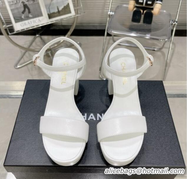 Perfect Chanel Calfskin Platform Sandals with Back Signature White 1213024