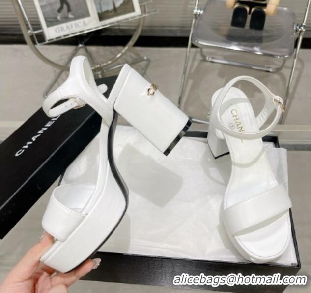 Perfect Chanel Calfskin Platform Sandals with Back Signature White 1213024