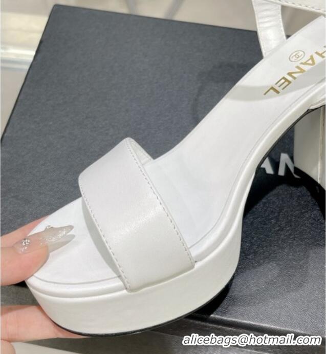 Perfect Chanel Calfskin Platform Sandals with Back Signature White 1213024