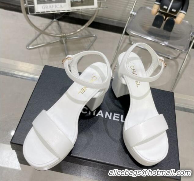 Perfect Chanel Calfskin Platform Sandals with Back Signature White 1213024