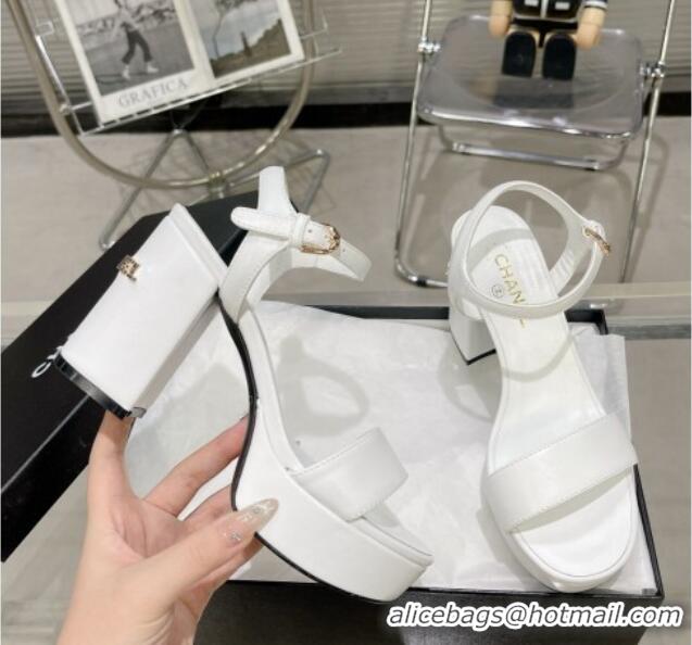 Perfect Chanel Calfskin Platform Sandals with Back Signature White 1213024