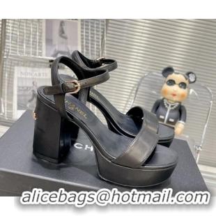 Pretty Style Chanel Calfskin Platform Sandals with Back Signature Black 1213026