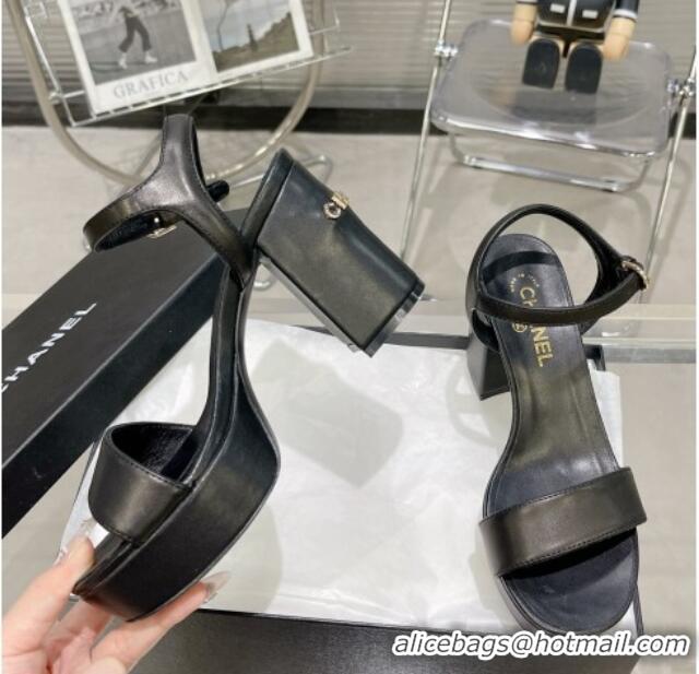 Pretty Style Chanel Calfskin Platform Sandals with Back Signature Black 1213026