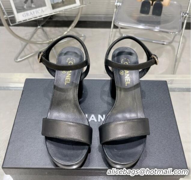 Pretty Style Chanel Calfskin Platform Sandals with Back Signature Black 1213026