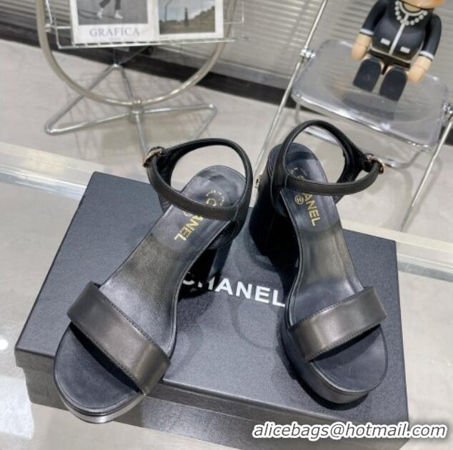 Pretty Style Chanel Calfskin Platform Sandals with Back Signature Black 1213026