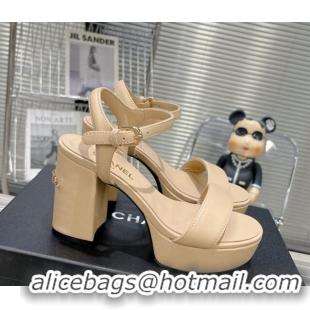 Shop Cheap Chanel Calfskin Platform Sandals with Back Signature Beige 1213027