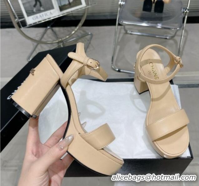 Shop Cheap Chanel Calfskin Platform Sandals with Back Signature Beige 1213027