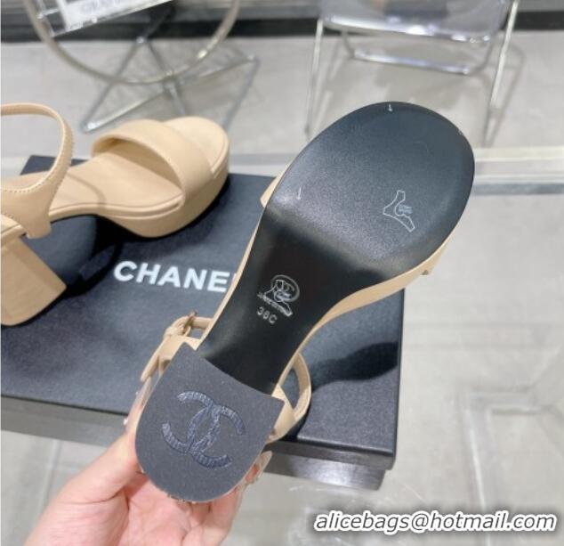 Shop Cheap Chanel Calfskin Platform Sandals with Back Signature Beige 1213027