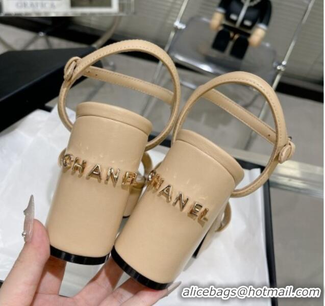 Shop Cheap Chanel Calfskin Platform Sandals with Back Signature Beige 1213027