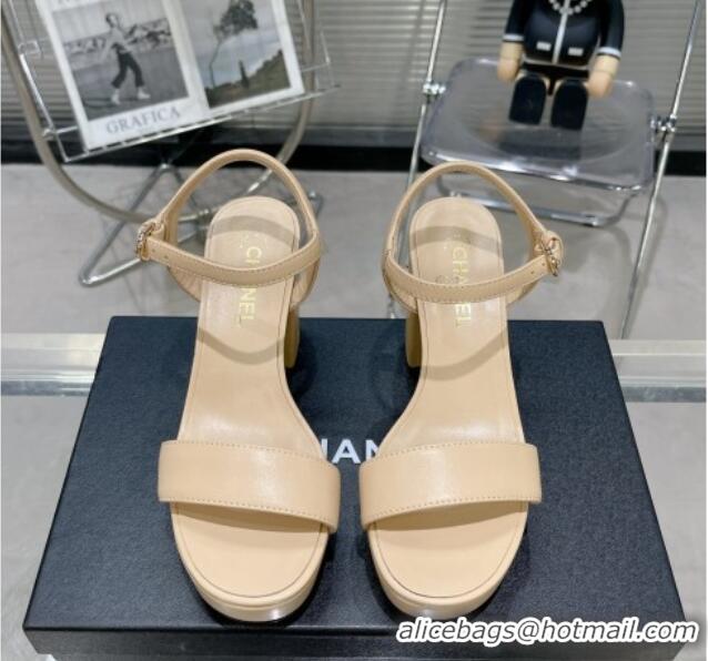 Shop Cheap Chanel Calfskin Platform Sandals with Back Signature Beige 1213027