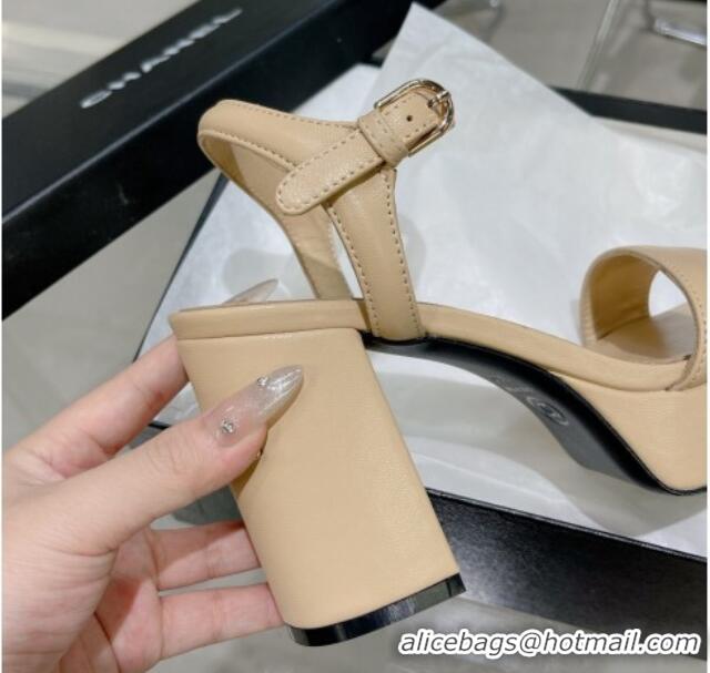 Shop Cheap Chanel Calfskin Platform Sandals with Back Signature Beige 1213027