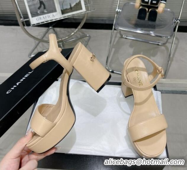 Shop Cheap Chanel Calfskin Platform Sandals with Back Signature Beige 1213027