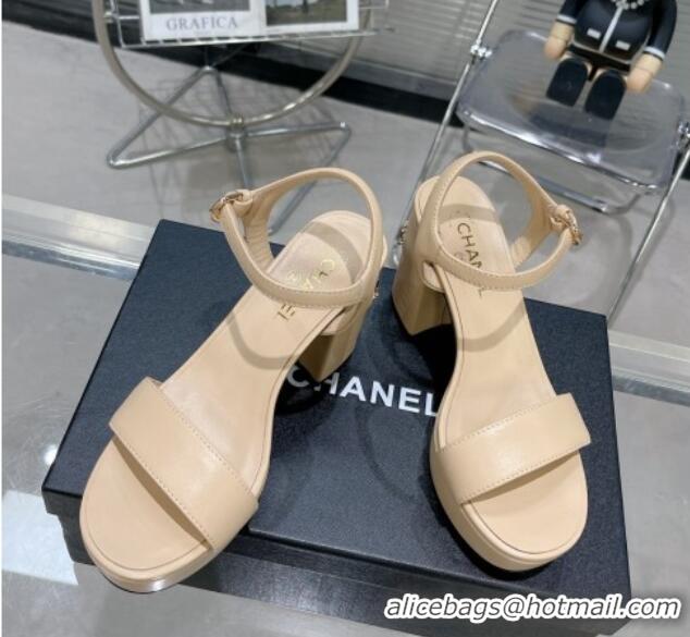 Shop Cheap Chanel Calfskin Platform Sandals with Back Signature Beige 1213027