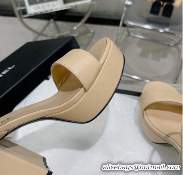 Shop Cheap Chanel Calfskin Platform Sandals with Back Signature Beige 1213027