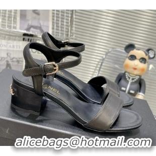 Popular Style Chanel Calfskin Heel Sandals with Back Signature Black 1213025