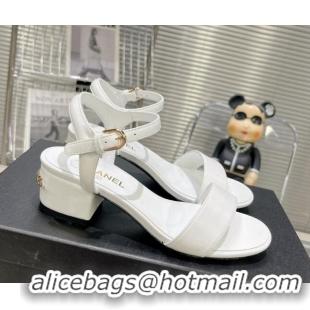 Low Cost Chanel Calfskin Heel Sandals with Back Signature White 1213028