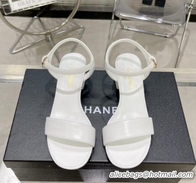 Low Cost Chanel Calfskin Heel Sandals with Back Signature White 1213028