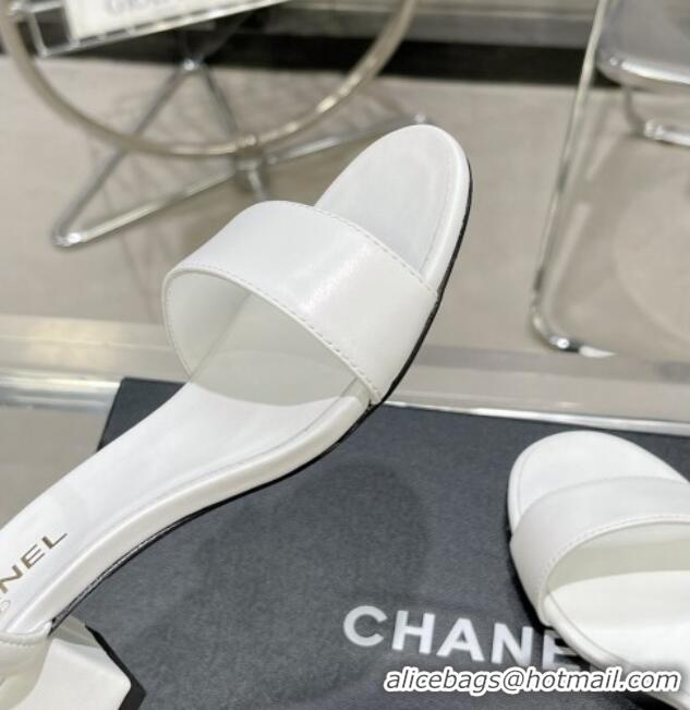 Low Cost Chanel Calfskin Heel Sandals with Back Signature White 1213028