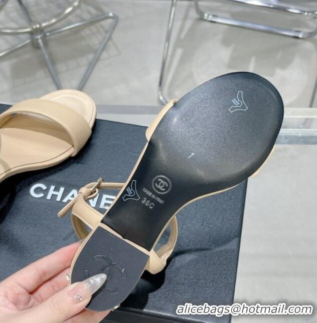 Good Quality Chanel Calfskin Heel Sandals with Back Signature Beige 213029