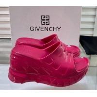 Good Quality Givenchy Marshmallow Wedge Sandals 10cm Shiny Rubber Neon Pink 704009