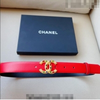 ​Most Popular Chanel Calfskin Belt 3cm with Stone CC C0131 Red