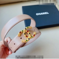 ​Unique Discount Chanel Calfskin Belt 3cm with Stone CC C0131 Pink