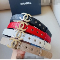 ​Inexpensive Chanel Quilted Grained Calfskin Belt 3cm with Shiny CC Buckle C0132