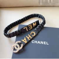 ​Inexpensive Chanel Lambskin Belt 3cm with Metal Letterings C9114 Black