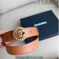 Low Cost Chanel Calfskin Belt 3cm with Heart CC Buckle 0511 Brown 2023