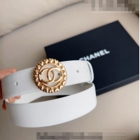 ​Buy Cheap Chanel Calfskin Belt 3cm with Heart CC Buckle 0511 White 2023