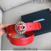 Super Quality Chanel Calfskin Belt 3cm with Heart CC Buckle 0511 Red 2023