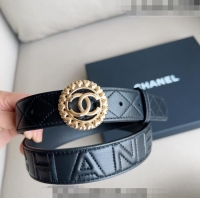 ​Big Enough Chanel Quilted Lambskin Belt 3cm with Heart CC Buckle 0511 Black/Gold 2023