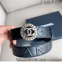 ​Shop Best Chanel Quilted Lambskin Belt 3cm with Heart CC Buckle 0511 Black/Silver 2023