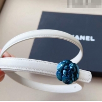 Top Grade Chanel Calfskin Belt 1.5cm with Blue Camellia Bloom Buckle CH4020 White 2023