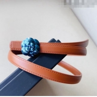 Super Quality Chanel Calfskin Belt 1.5cm with Blue Camellia Bloom Buckle CH4020 Brown 2023