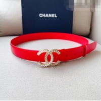 Reasonable Price Chanel Smooth Leather Belt with Pearl CC Buckle 30mm CH8233 Red/Gold 2023