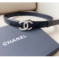 Affordable Price Chanel Quilted Leather Belt with Pearl CC Buckle 30mm CH8234 Black/Silver 2023