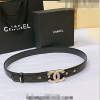 ​Best Price Chanel Quilted Calfskin Belt with Crystal CC Buckle 3cm 0803 Black 2023