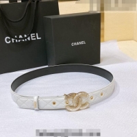 ​Inexpensive Chanel Calfskin Belt with Crystal CC Buckle 3cm 0803 White 2023