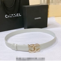 Good Taste Chanel Calfskin Belt with Crystal CC Buckle 3cm 0803 White 2023