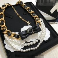 Luxury Cheap Chanel Chain Belt with Bow and Pearls CH1108 Black Leather 2023