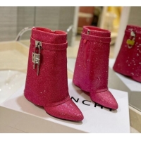 Durable Givenchy Shark Lock Wedge Ankle Boots 8.5cm with Allover Crystals Dark Pink 923001