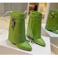 Good Looking Givenchy Shark Lock Wedge Ankle Boots 8.5cm with Allover Crystals Light Green 923004