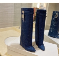 Purchase Givenchy Shark Lock Wedge High Boots 9cm with Allover Crystals Royal Blue 923007