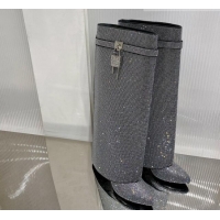 Charming Givenchy Shark Lock Wedge High Boots 9cm with Allover Crystals Silver 923012