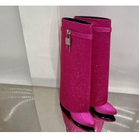 Luxurious Givenchy Shark Lock Wedge Ankle Boots 8.5cm in Leather Fuchsia Pink 923014